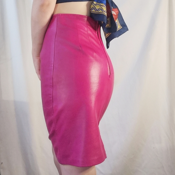 Vintage Dresses & Skirts - Vtg 80's Pink Leather Skirt Size 6